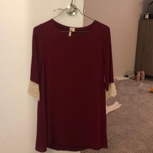Maroon dress with White Lace Cuffs